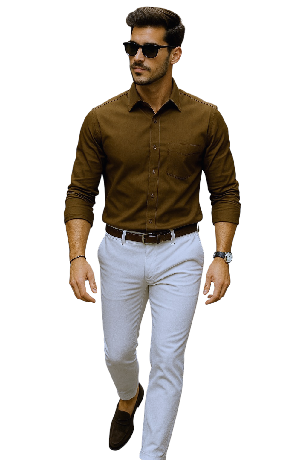 Chestnut Brown: Bajson Giza Chestnut Earth Double-Shaded Shirt for Men