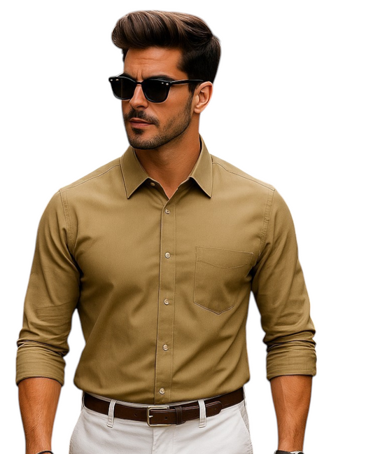 Khakhi: Bajson Giza Desert Khaki Classic Shirt for Men