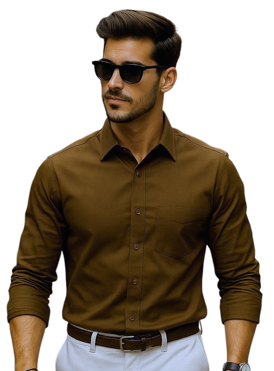 Chestnut Brown: Bajson Giza Chestnut Earth Double-Shaded Shirt for Men