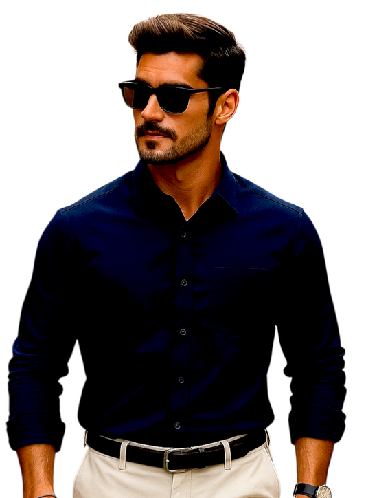 Navy Blue: Bajson Giza Deep Navy Heritage Shirt for Men